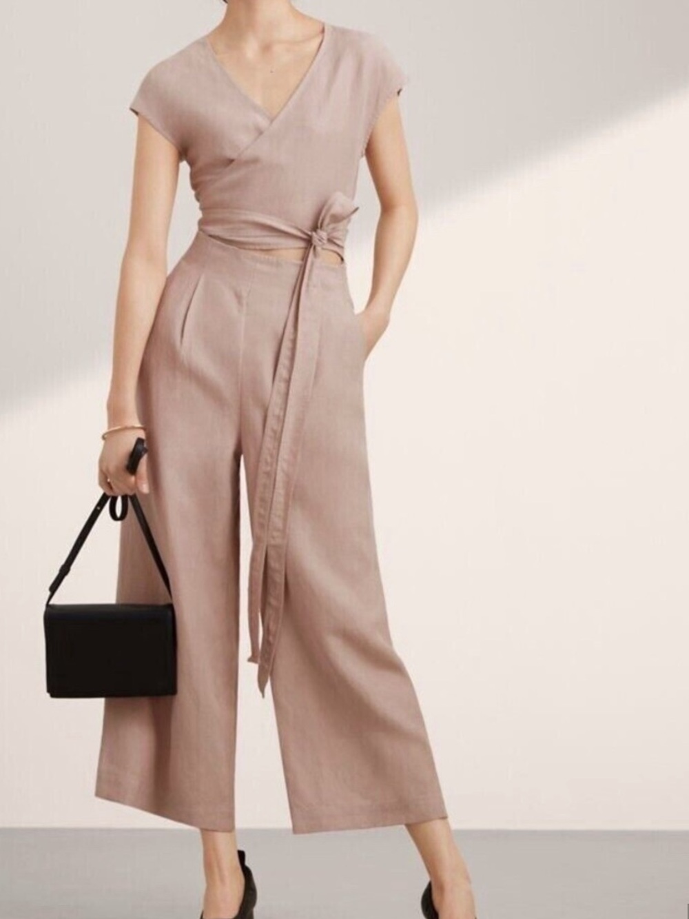 Wilfred Aritzia Brax Linen Jumpsuit Size 6 beige color